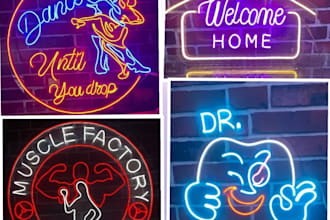 design neon logo, signs and glowing text light
