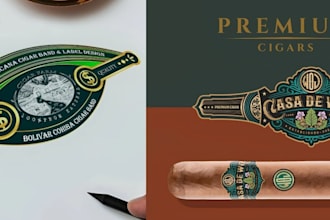 design a creative premium cigar brand logo, label, and bands
