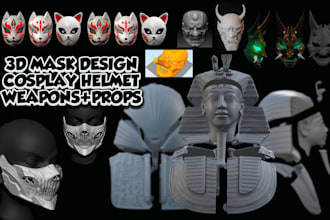 custom 3d mask, 3d cosplay helmet, 3d face model, 3d weapons and props, stl file