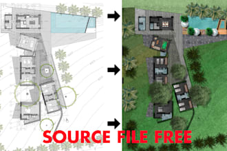 draw 2d and 3d render floor plans in photoshop