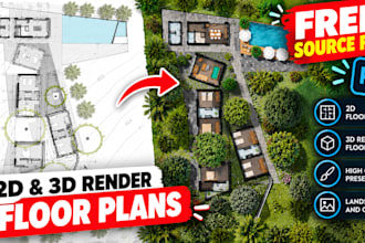 draw 2d and 3d render floor plans in photoshop