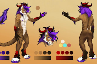 draw furry reference sheet character design fursona for your furry character, oc