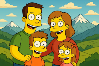 create yellow cartoon portrait of couple and families using ai