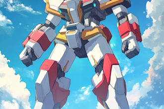 draw illustration and concept macha, gundam, and robot