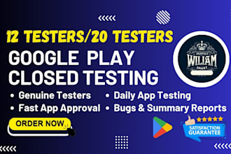provide 12 testers 20 testers for google play console closed testing app review