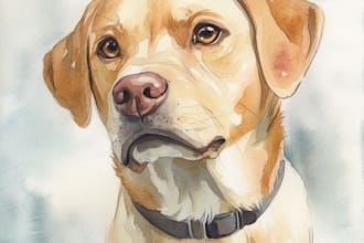 create digital pet watercolor portrait image of dog, cat