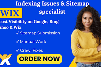 fix indexing, submit XML sitemap to google console, bing, yahoo, wix