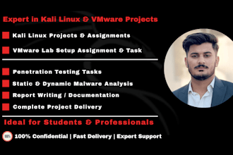 do malware analysis, kali linux, and vmware projects and assignment