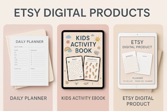 design minimalist daily planner, kids activity ebook,  etsy digital product