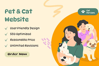 create wordpress website for dogs, cats, pet training, pet care, pet supplier
