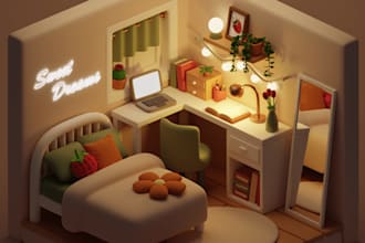 3d isometric room  interior floor plan 3d landing page background game asset nft