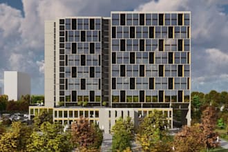 sketchup 3d downtown hotel,restaurant complex, high rise resort,landscape render