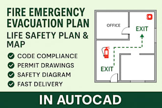 design a fire emergency evacuation plan diagram life safety plan map in autocad