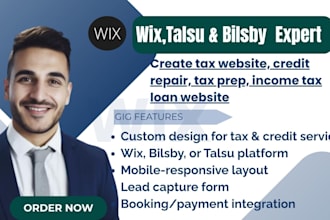 create tax website, credit repair, tax prep, income tax loan website, bilsby,wix