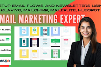 setup email flows and newsletters using klaviyo, mailchimp, mailerlite, hubspot