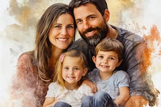 draw a family portrait with digital watercolor painting