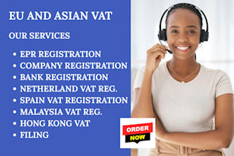 register your company, eu, asia, malaysia vat, epr, and assist with bank setup
