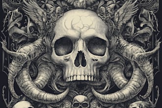 do a detailed dark, brutal, horror, and heavy metal art illustration