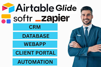 design airtable database, softr webapp, glide mobile app, zapier automation
