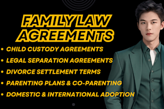 draft family law agreement for child custody divorce, child adoption, separation