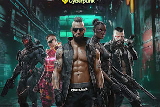 design cyberpunk and fantasy character splash art