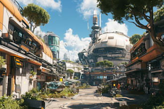 make a science fiction city, cyberpunk concept art