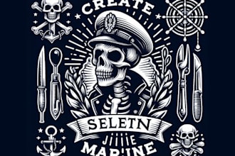 create retro custom skeleton marine logo