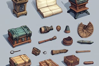 draw props and objects, items for your games, 2d art raster