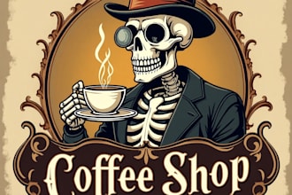 design high quality vintage skeleton coffee shop logo with free source file