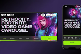 design animated twitch stream youtube banner, gaming banner and emotes