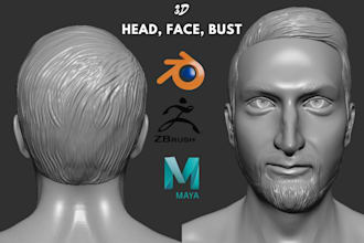 sculpt realistic 3d head, 3d mask,3d face, 3d helmet, 3d bust model
