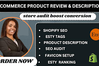 write shopify esty tags seo description setup favicon product audit bulk review