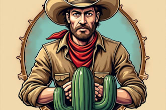design high quality vintage cowboy cactus logo with free source file