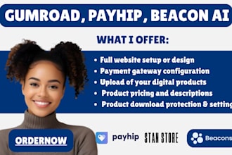 build gumroad beacon ai payhip website stan store design digital product upload