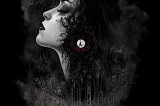 draw dark art illustration with horror style for tshirt design, album cover