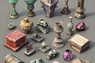 draw 3d props, objects , game assets