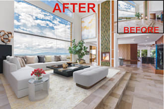 do 3d virtual staging, living room, home decor, scandinavian interior rendering