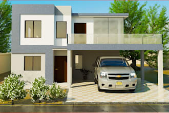 model terrace house,render facade exterior,3d layout,glass balcony,lobby remodel
