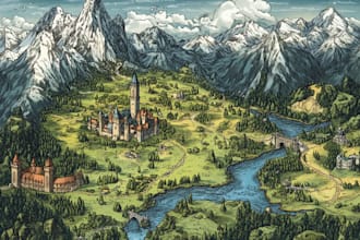 do fantasy map with parchment style for storybook