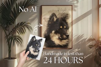 create a custom portrait in watercolor style, no ai, animals, families, wedding