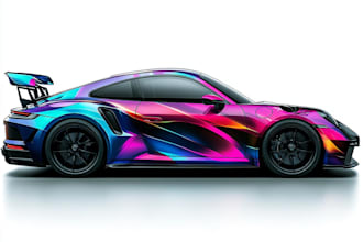 make a realistic car design render and wrap in specific