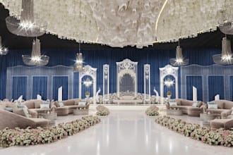 design 3d wedding venue, event spaces, realistic d5 render, concerts and stage