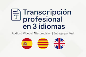 transcribiré audios y videos en inglés, español y catalán