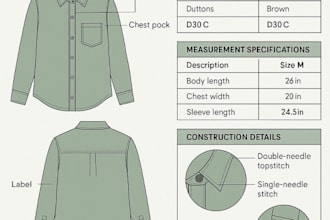 create a detailed clothing tech pack for production