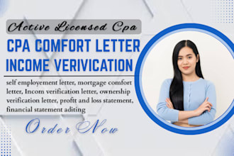 craft US CPA comfort letter, income verification, tax return, notary CPA letter