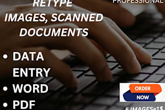 accurately type,do data entry and convert images or scans doc to PDF and word