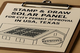 stamp and draw solar panel for city permit approval in usa, texas