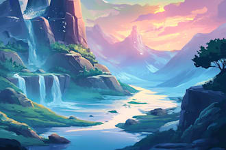 draw detailed digital fantasy landscapes, no ai