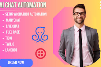 setup ai chatbot automation manychat live chat fuel race tidio twilio landbot