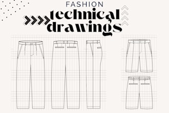 make fashion technical flat drawings for you